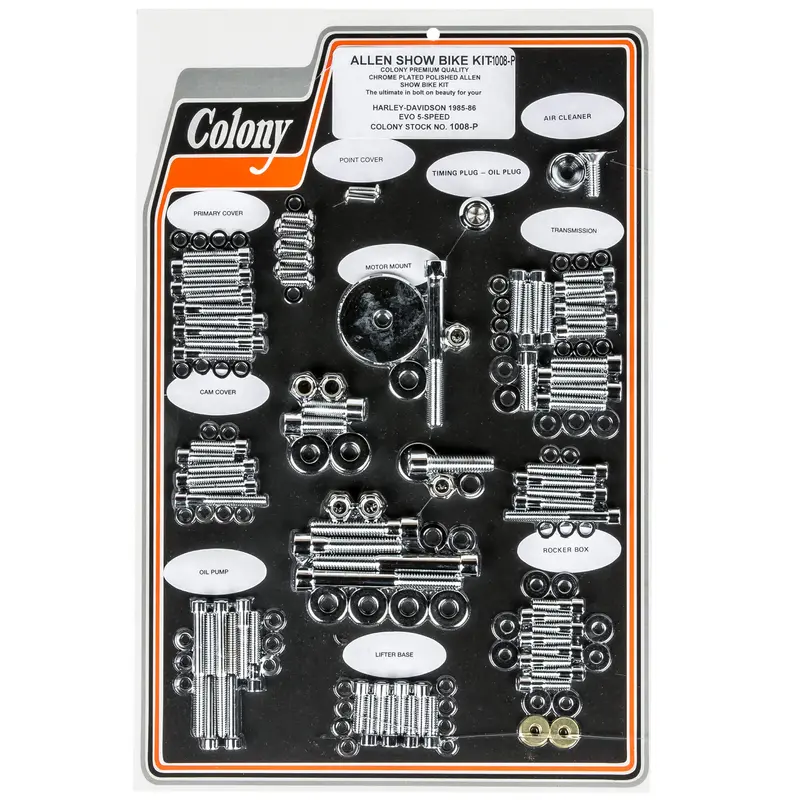 #1008-P Smooth Chrome Allen Show Kit For 1985–1986 Evo 5-Speed Harley-Davidsons 1
