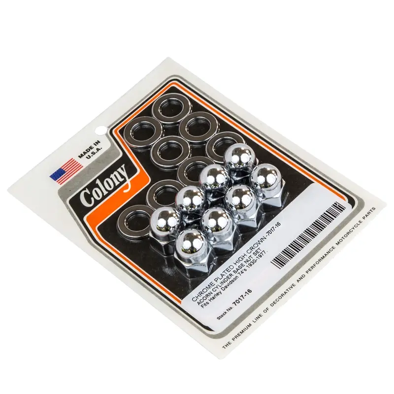 #7017-16 Chrome Acorn Cylinder Base Nut Set For 1930–1977 Harley-Davidson 74Ci Engines 1