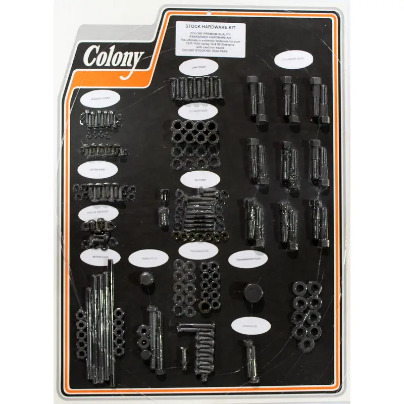 #8304 Parkerized Hardware Kit – 1937–1939 Harley-Davidson 74 & 80 With Cast Iron Head 1