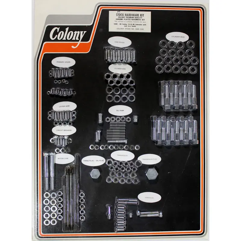 #8305 Chrome-Plated Hardware Kit – 1940–1948 Harley-Davidson 74 & 80 With Cast Iron Head 1
