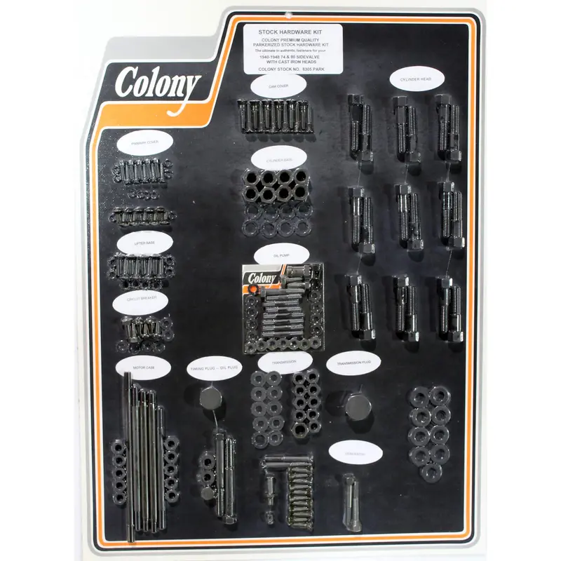 #8305 Parkerized Hardware Kit – 1940–1948 Harley-Davidson 74 & 80 With Cast Iron Head 1