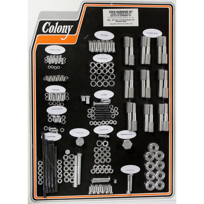#8306 Cad-Plated Hardware Kit – 1940–1948 Harley-Davidson 74 & 80 With Aluminum Head 1