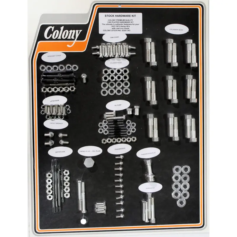 #8308 Cad-Plated Hardware Kit – 1937–1973 Harley-Davidson 45 With Cast Iron Head 1