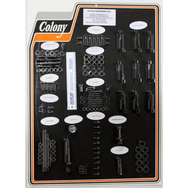 #8308 Parkerized Hardware Kit – 1937–1973 Harley-Davidson 45 With Cast Iron Head 1