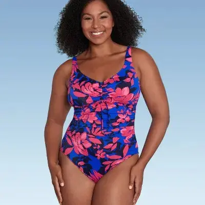 Aqua Green Upf 50+ Cinch-Front One-Piece Swimsuit – Full Coverage Swimwear 1