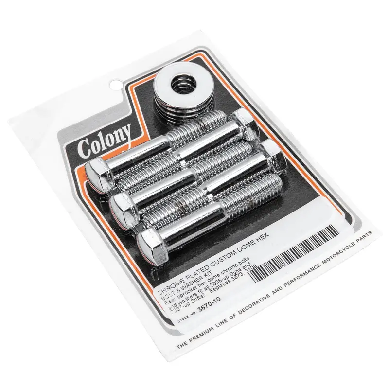 Chrome Domed Hex Rear Sprocket Bolt Kit #3670-10 For 2006+ Harley-Davidson Dyna & 2007+ Softail Models 1