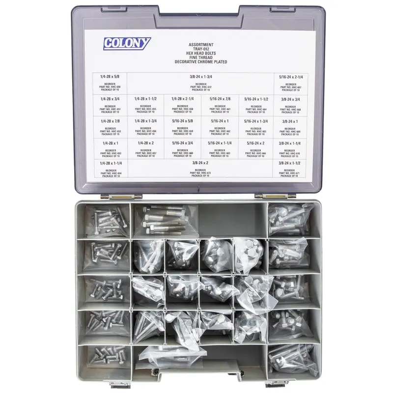 Chrome-Plated Fine-Thread Hex Head Bolt Assortment (012 Series, 240-Piece) 1