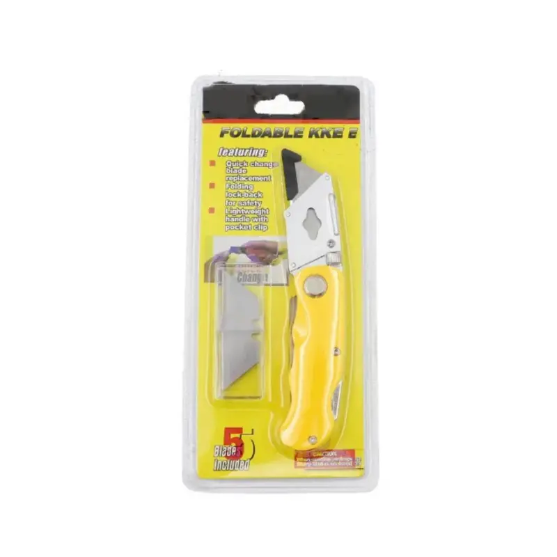 Foldable Utility Box Cutter With Five Replacement Blades – Yellow Or Silver Handle 1