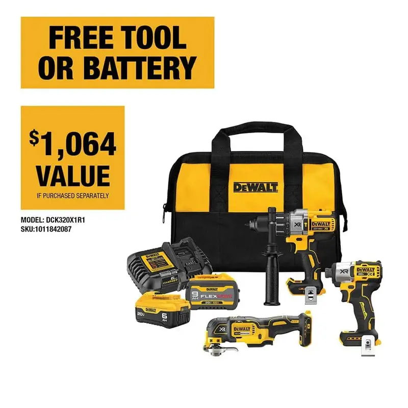 Open-Box 20V Lithium-Ion 3-Tool Combo Kit – Includes Flexvolt 9.0Ah + 20V 6.0Ah Batteries & Charger 1