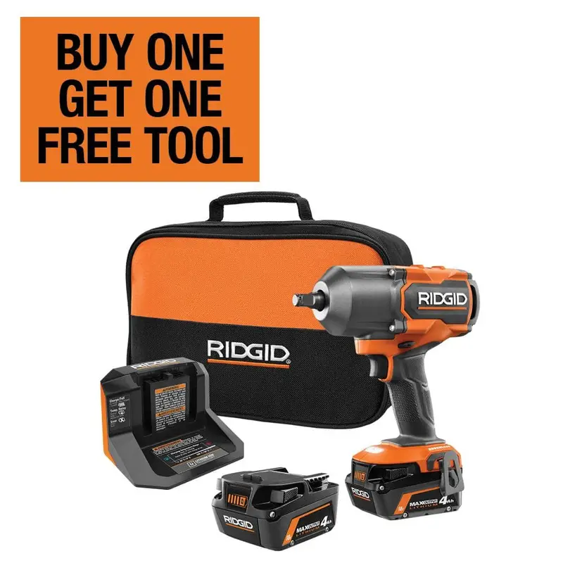 Ridgid 18V Brushless 4-Mode 1/2 In. High-Torque Impact Wrench Kit – Two 4.0 Ah Batteries & Charger – Open Box 1