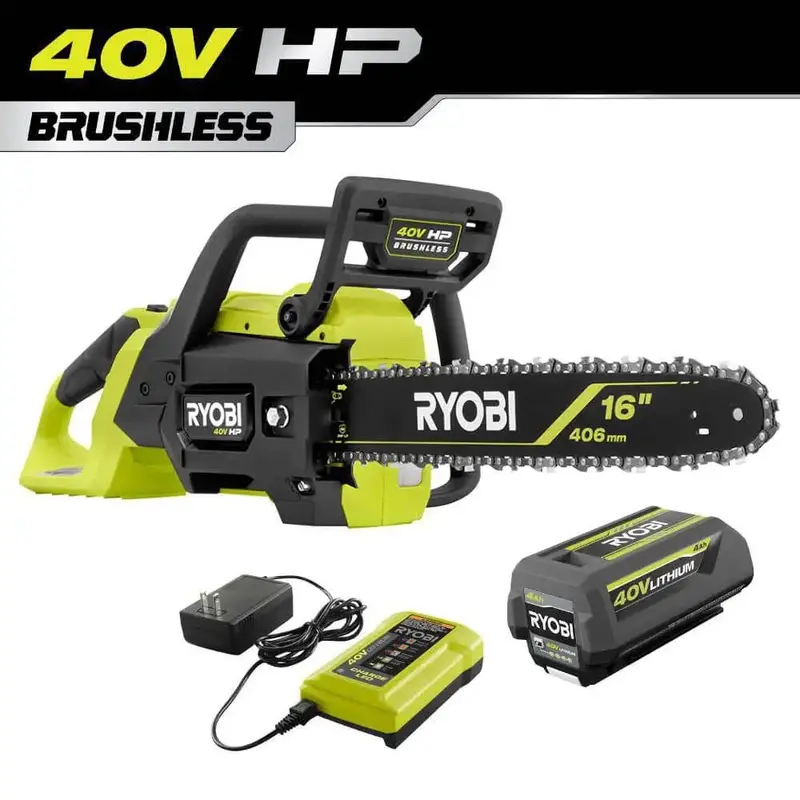 Ryobi 40V Hp Brushless 16" Cordless Chainsaw Bundle – 4.0 Ah Battery & Charger 1